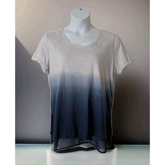 JM Collection Women's Blue Dip-Dyed Layered T-Shirt Top Size Large - Picture 1 of 8